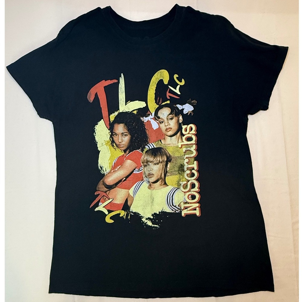 TLC No Scrubs Graphic T-Shirt Black R&B Music Tee Size Large